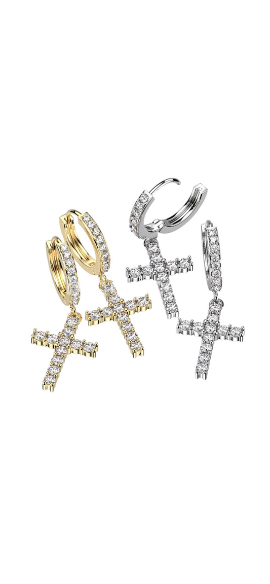 Diamond Cross Hoops